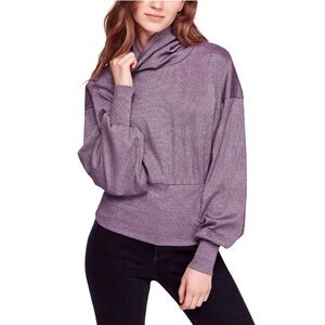 Free People Glam Metallic Banded Turtleneck Sz L Sweater Colorful Lightweight